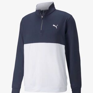 Puma Navy and White Golf Half-Zip Colorblock Pullover